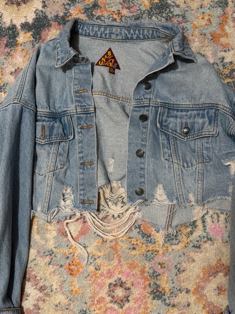 Signature8 Distressed Light Blue Cropped Denim Jacket